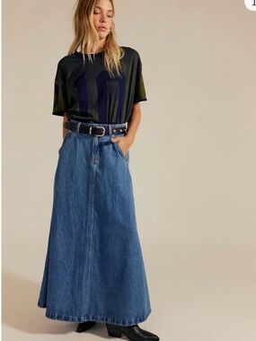 We The Free Sidney Denim Circle Maxi Skirt by Free People 26 NWT d-3